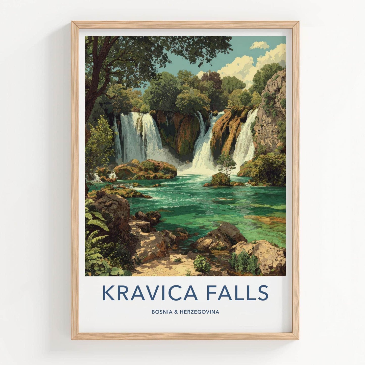 Kravica Falls Poster - Bosnia And Herzegovina Travel Art - Lush Cascading Turquoise Home Decor