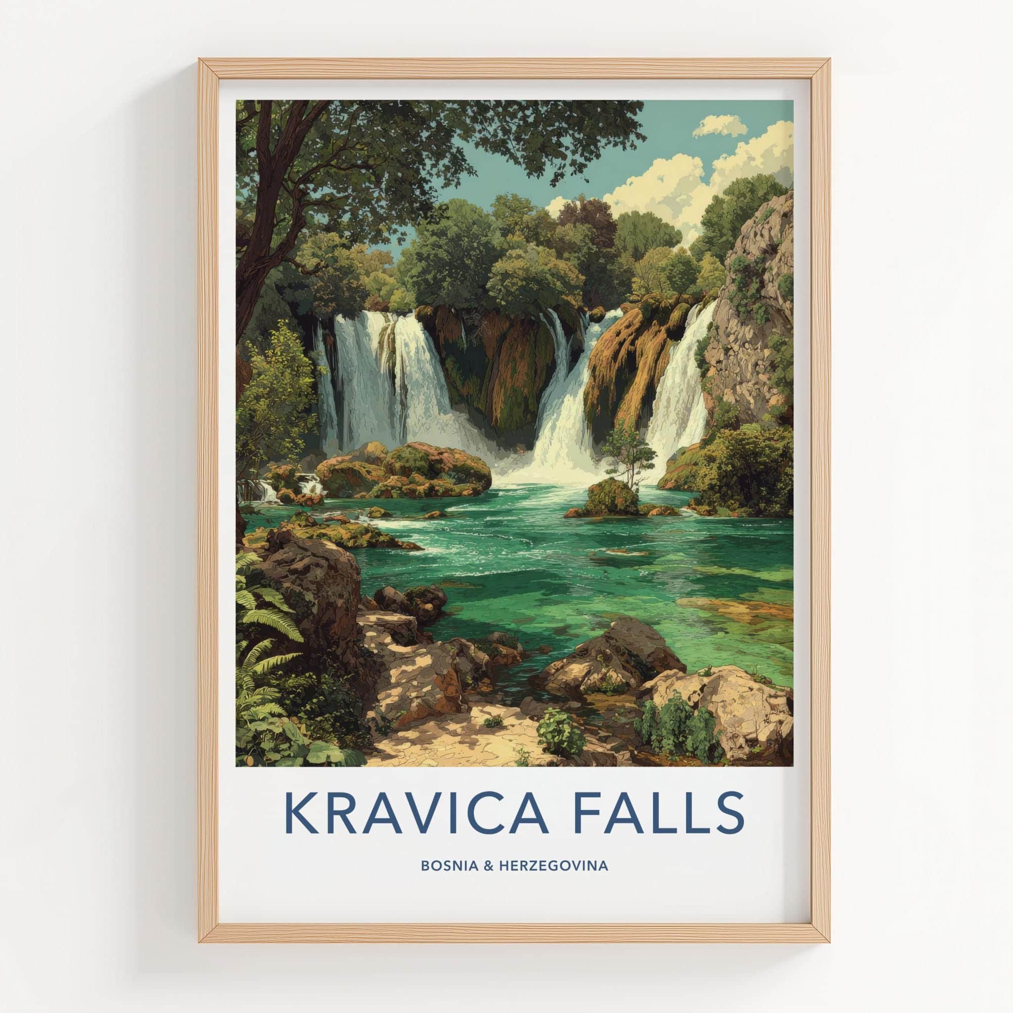 Kravica Falls Poster - Bosnia And Herzegovina Travel Art - Lush Cascading Turquoise Home Decor