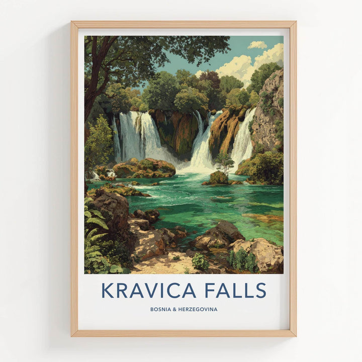 Kravica Falls Poster - Bosnia And Herzegovina Travel Art - Lush Cascading Turquoise Home Decor