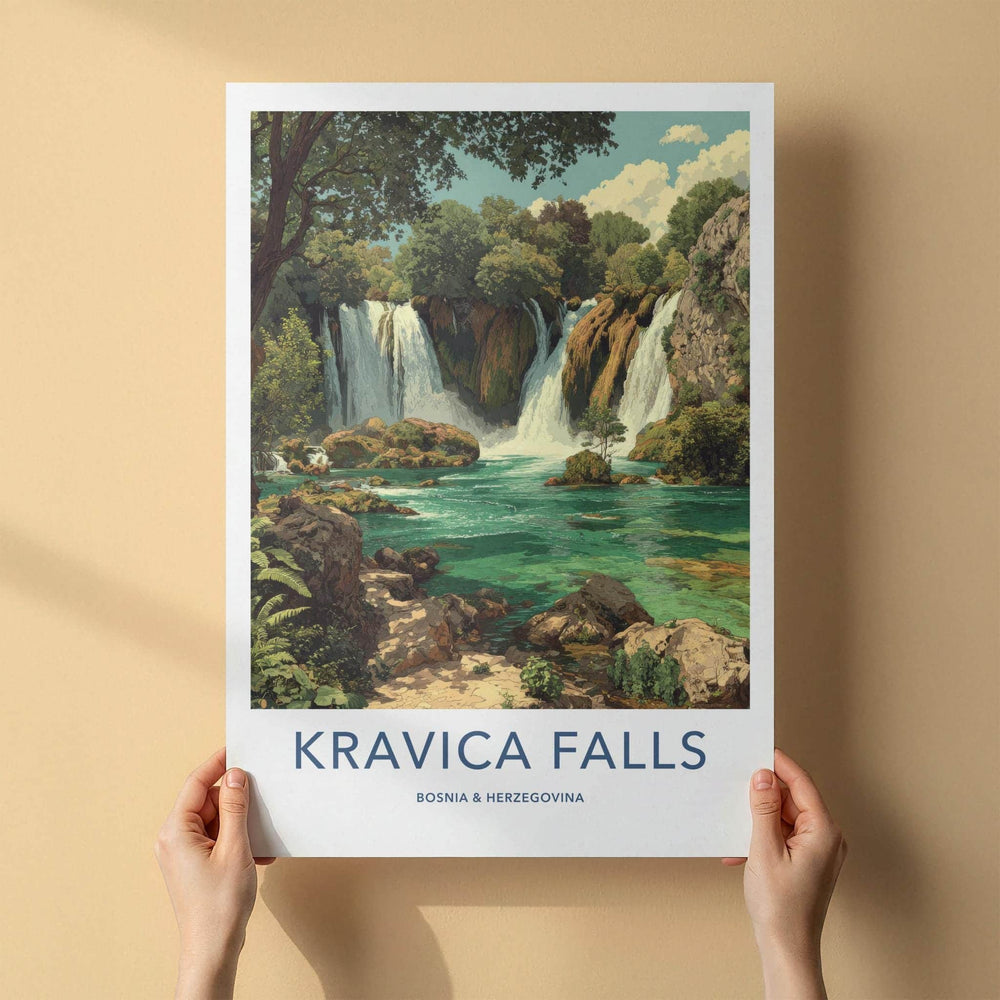 Kravica Falls Poster - Bosnia And Herzegovina Travel Art - Lush Cascading Turquoise Home Decor