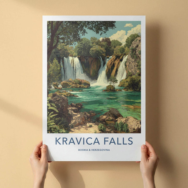 Kravica Falls Poster - Bosnia And Herzegovina Travel Art - Lush Cascading Turquoise Home Decor