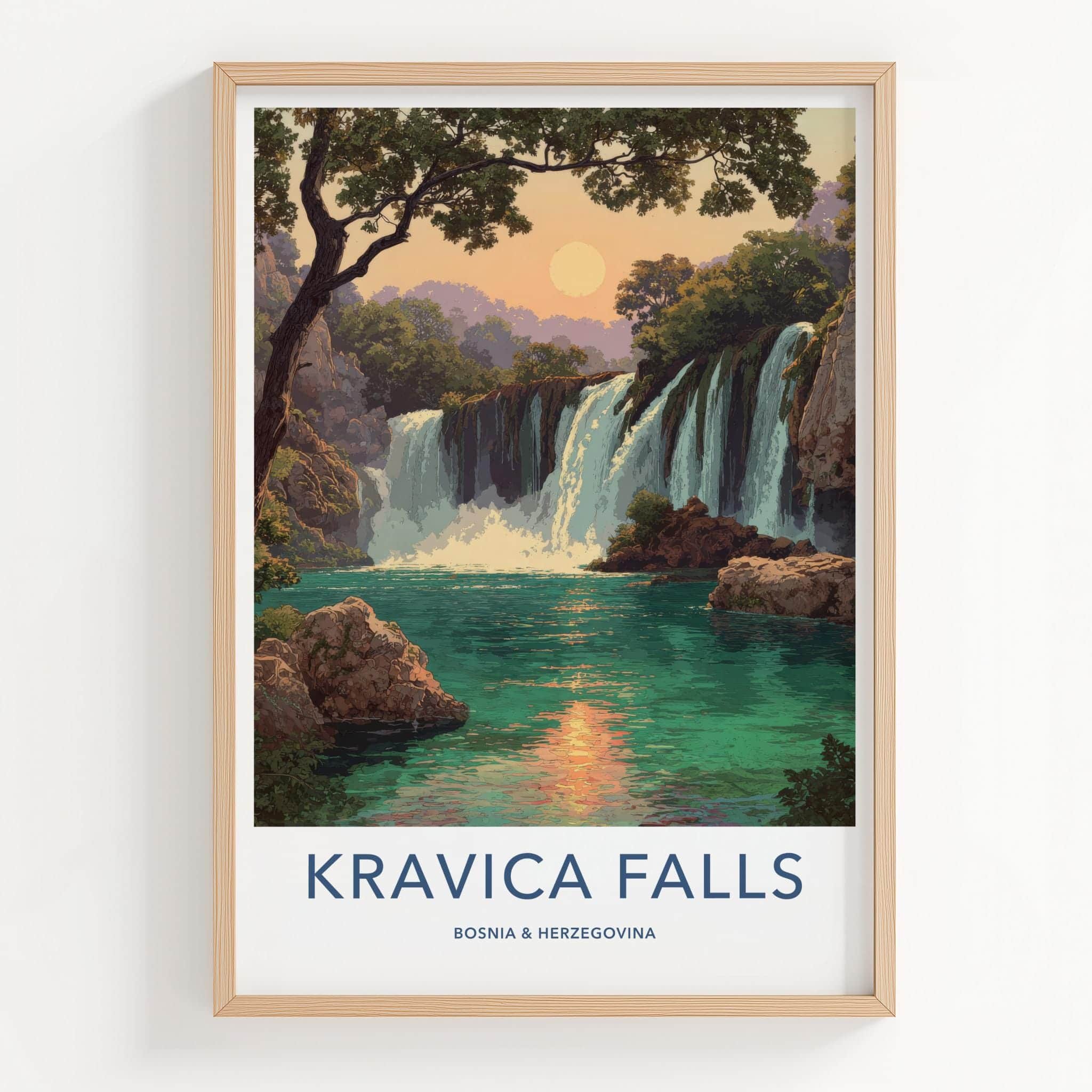 Kravica Falls Poster - Bosnia Herzegovina Wall Art - Lush Sunset Waterfall Home Decor