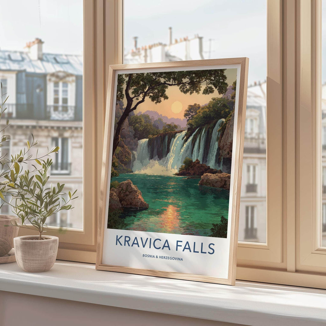 Kravica Falls Poster - Bosnia Herzegovina Wall Art - Lush Sunset Waterfall Home Decor