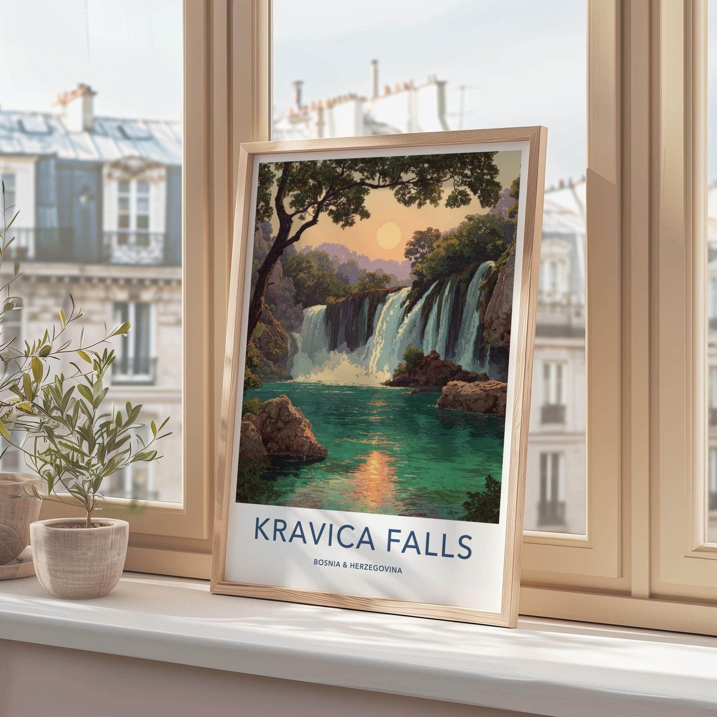 Kravica Falls Poster - Bosnia Herzegovina Wall Art - Lush Sunset Waterfall Home Decor