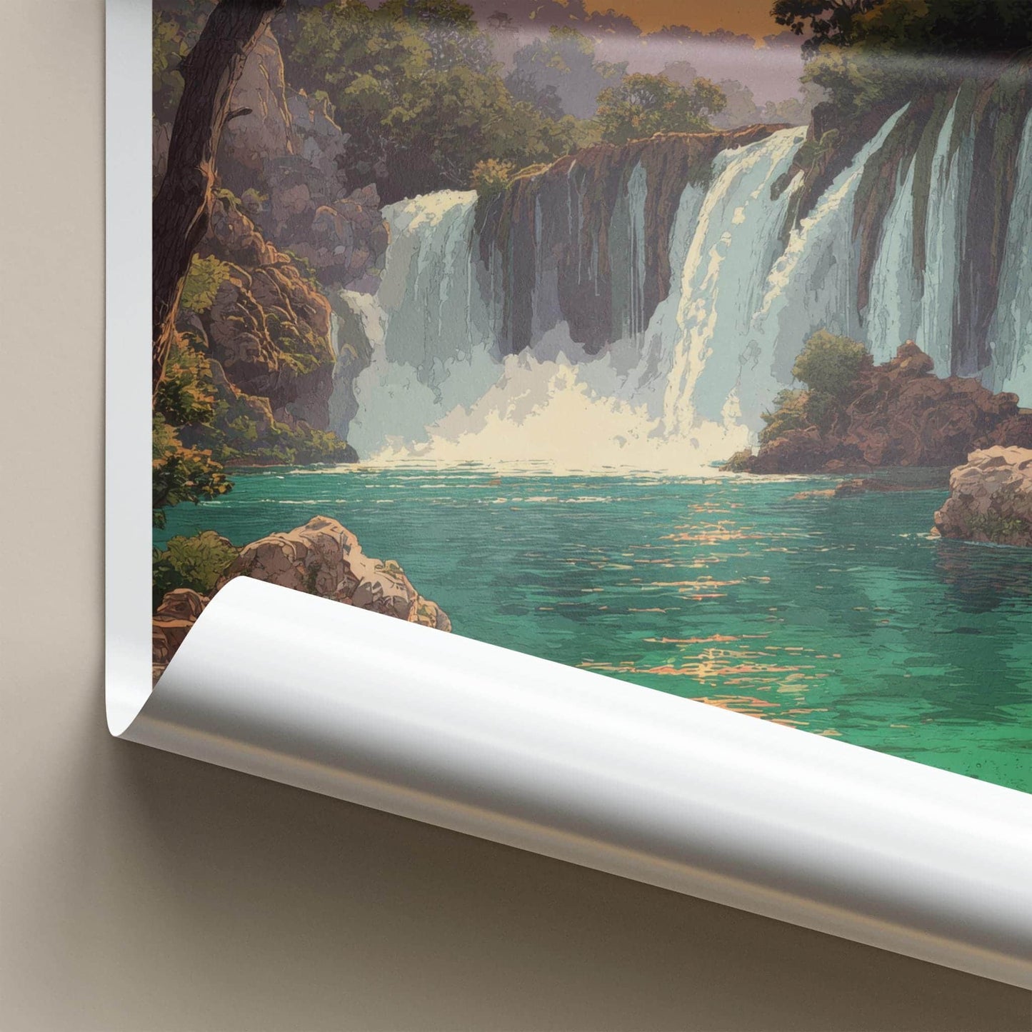 Kravica Falls Poster - Bosnia Herzegovina Wall Art - Lush Sunset Waterfall Home Decor