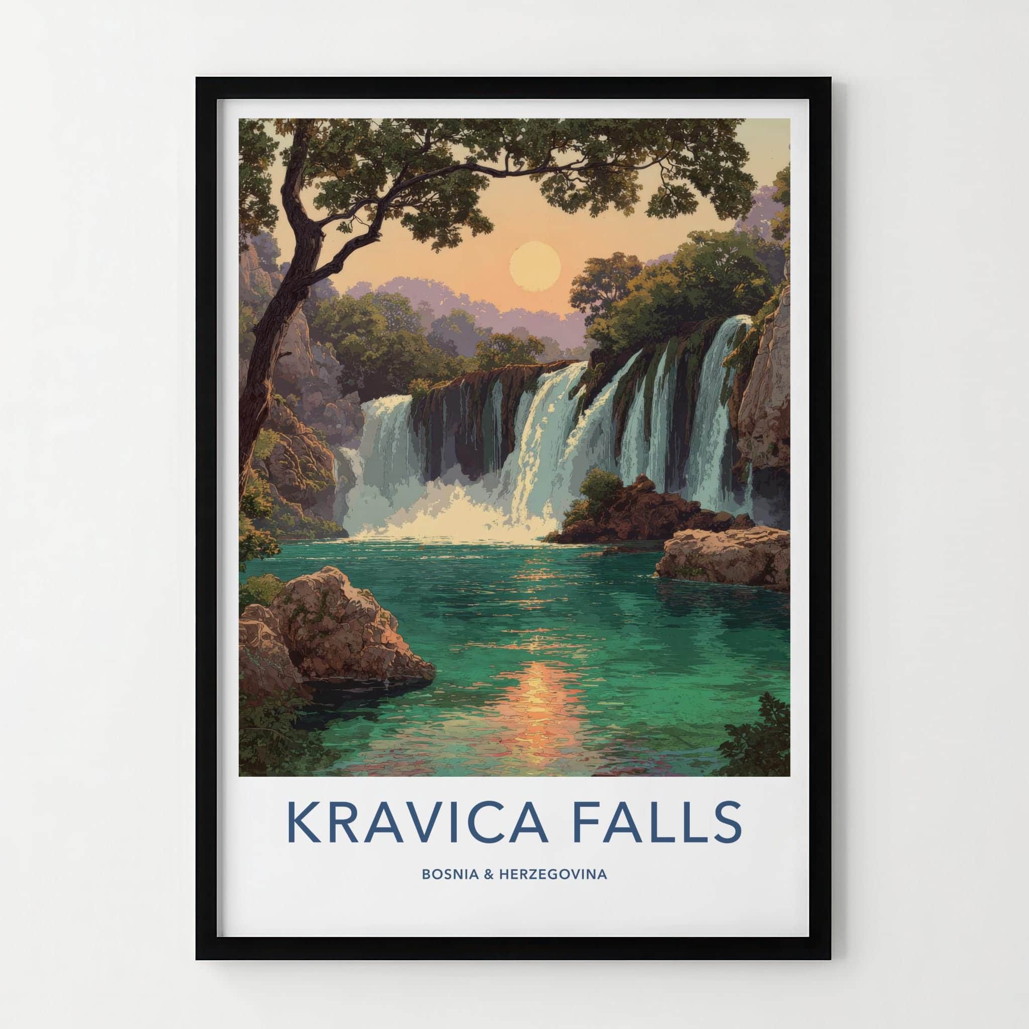 Kravica Falls Poster - Bosnia Herzegovina Wall Art - Lush Sunset Waterfall Home Decor