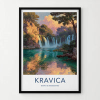 Kravica Poster - Bosnia Herzegovina Travel Art - Lush Waterfall Scene Home Decor