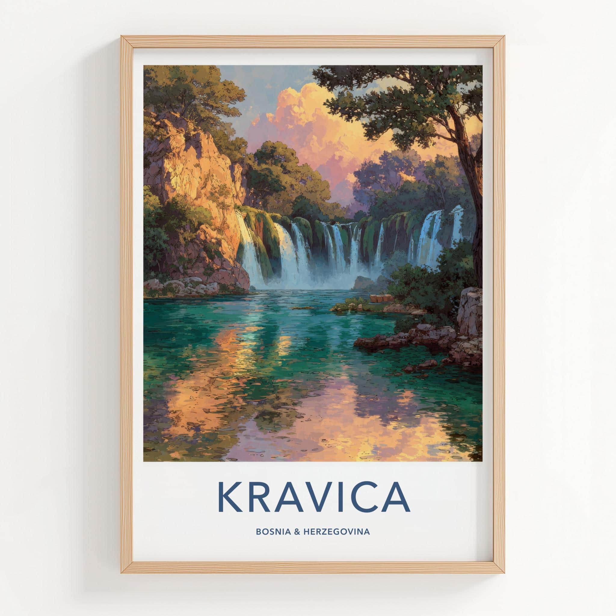 Kravica Poster - Bosnia Herzegovina Travel Art - Lush Waterfall Scene Home Decor