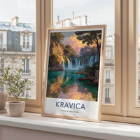 Kravica Poster - Bosnia Herzegovina Travel Art - Lush Waterfall Scene Home Decor