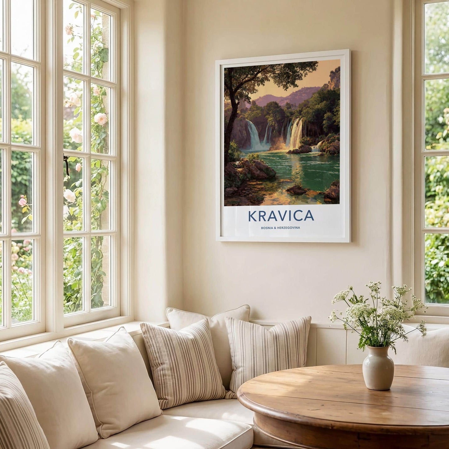 Kravica Poster - Bosnia Herzegovina Travel Art - Lush Waterfall Vista Home Decor
