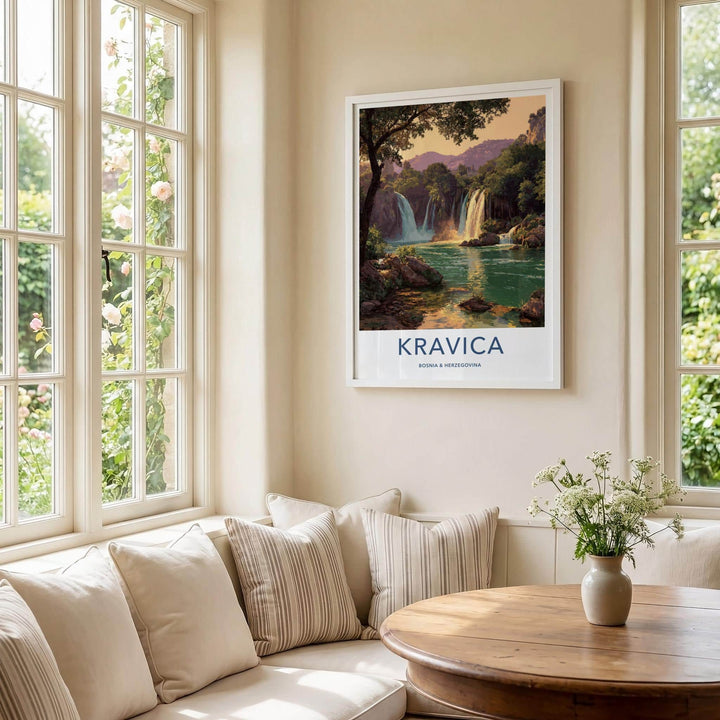Kravica Poster - Bosnia Herzegovina Travel Art - Lush Waterfall Vista Home Decor