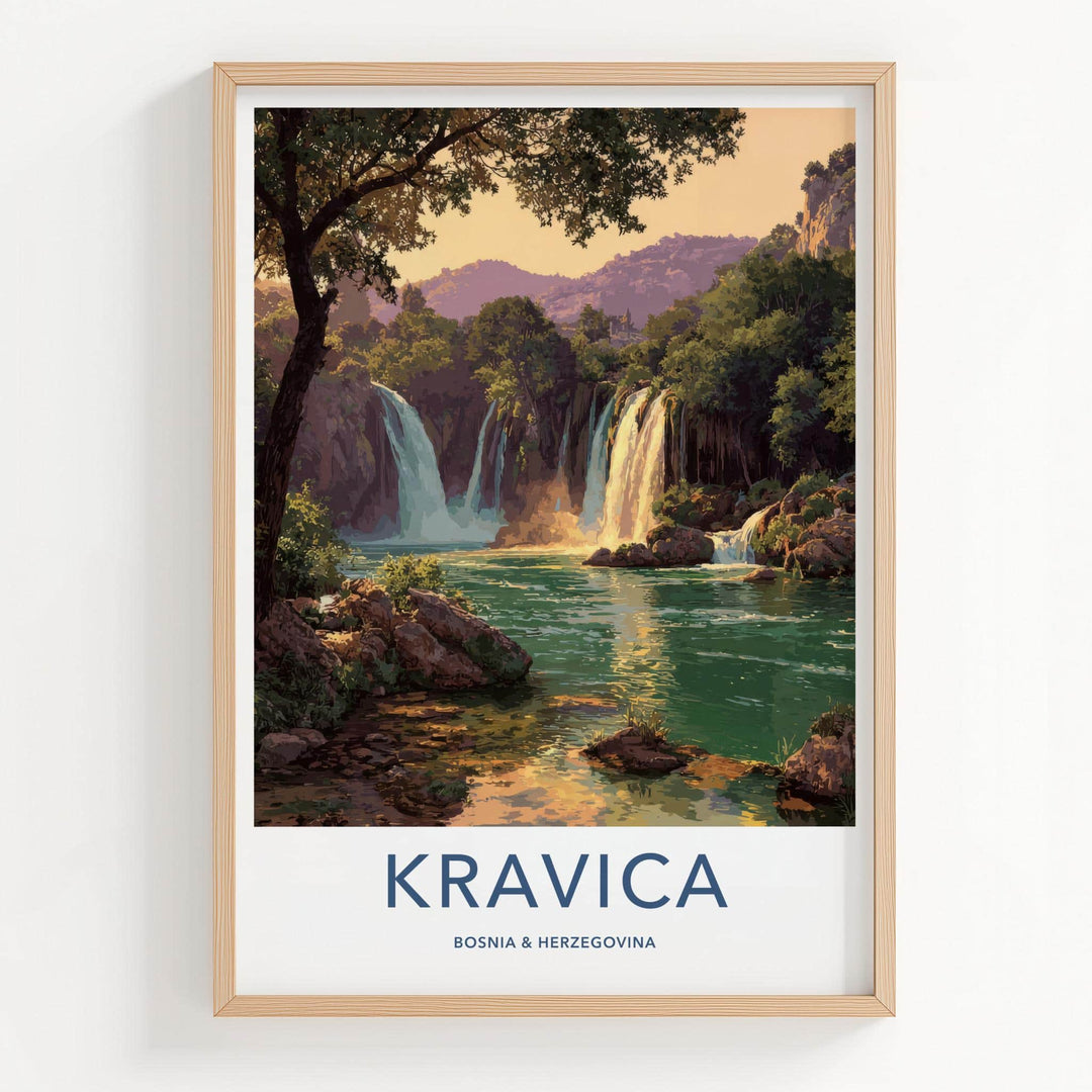 Kravica Poster - Bosnia Herzegovina Travel Art - Lush Waterfall Vista Home Decor