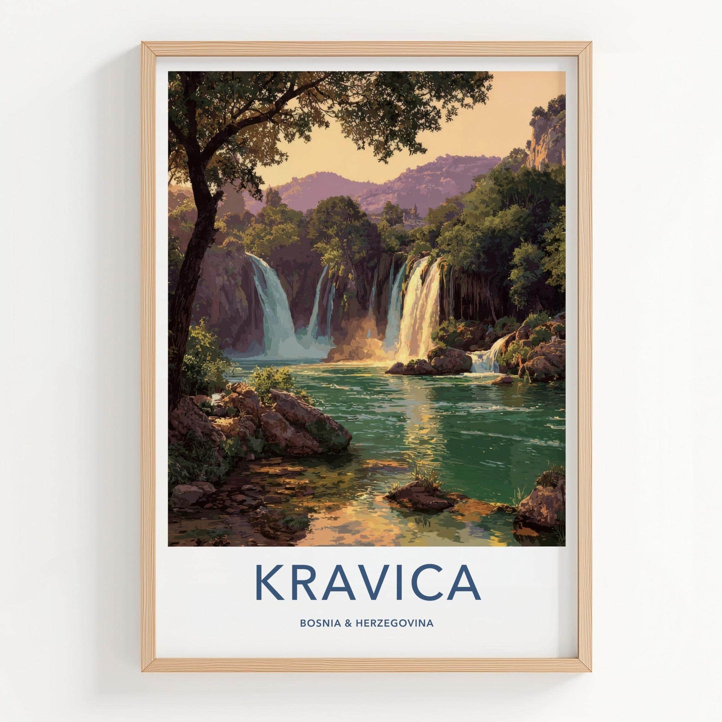 Kravica Poster - Bosnia Herzegovina Travel Art - Lush Waterfall Vista Home Decor