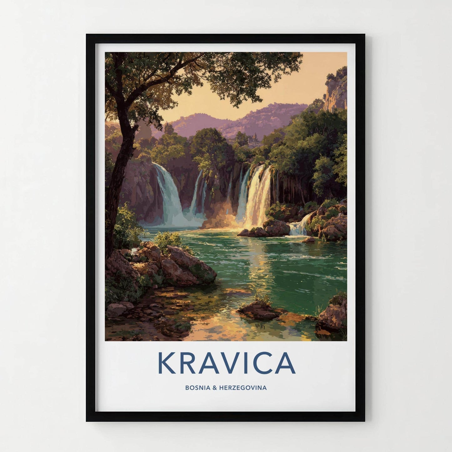 Kravica Poster - Bosnia Herzegovina Travel Art - Lush Waterfall Vista Home Decor