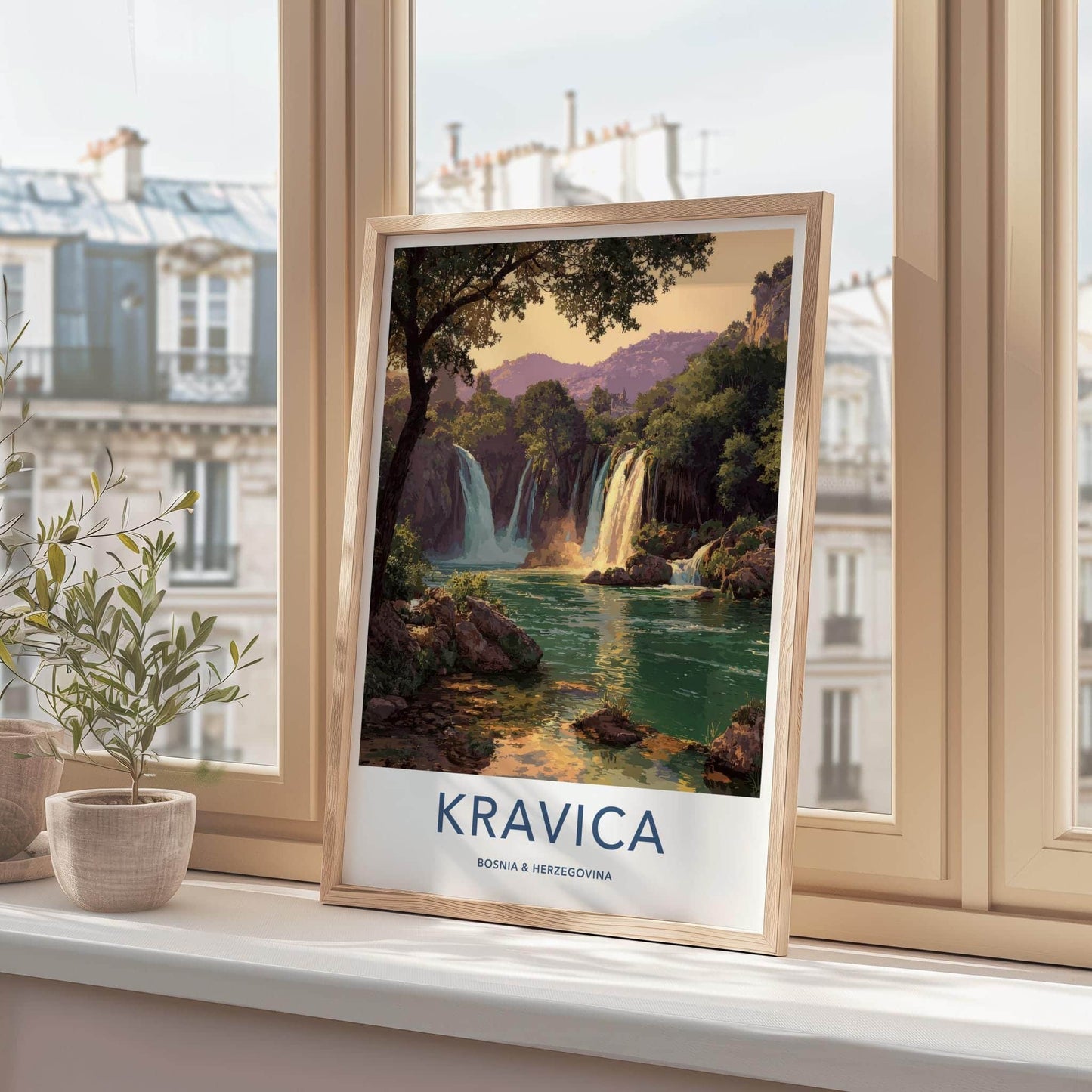 Kravica Poster - Bosnia Herzegovina Travel Art - Lush Waterfall Vista Home Decor