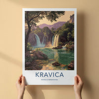 Kravica Poster - Bosnia Herzegovina Travel Art - Lush Waterfall Vista Home Decor