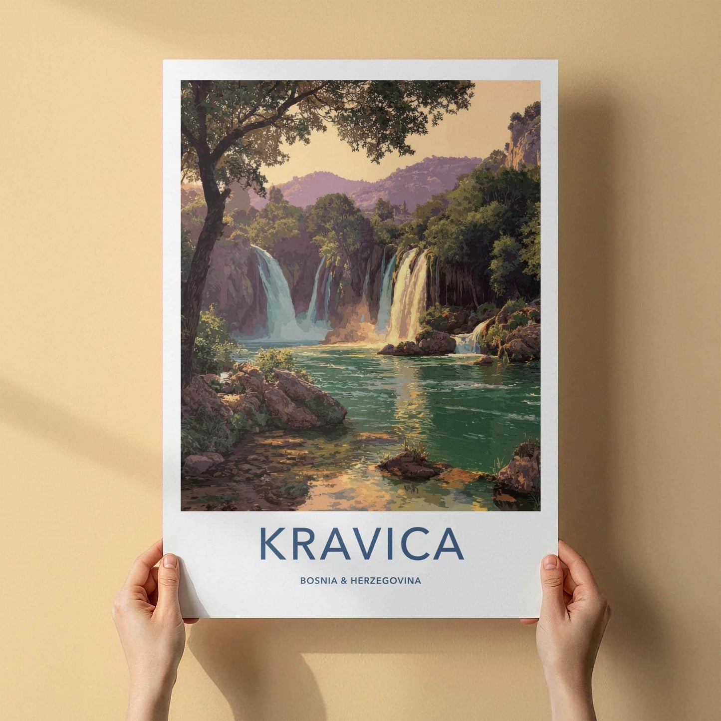 Kravica Poster - Bosnia Herzegovina Travel Art - Lush Waterfall Vista Home Decor