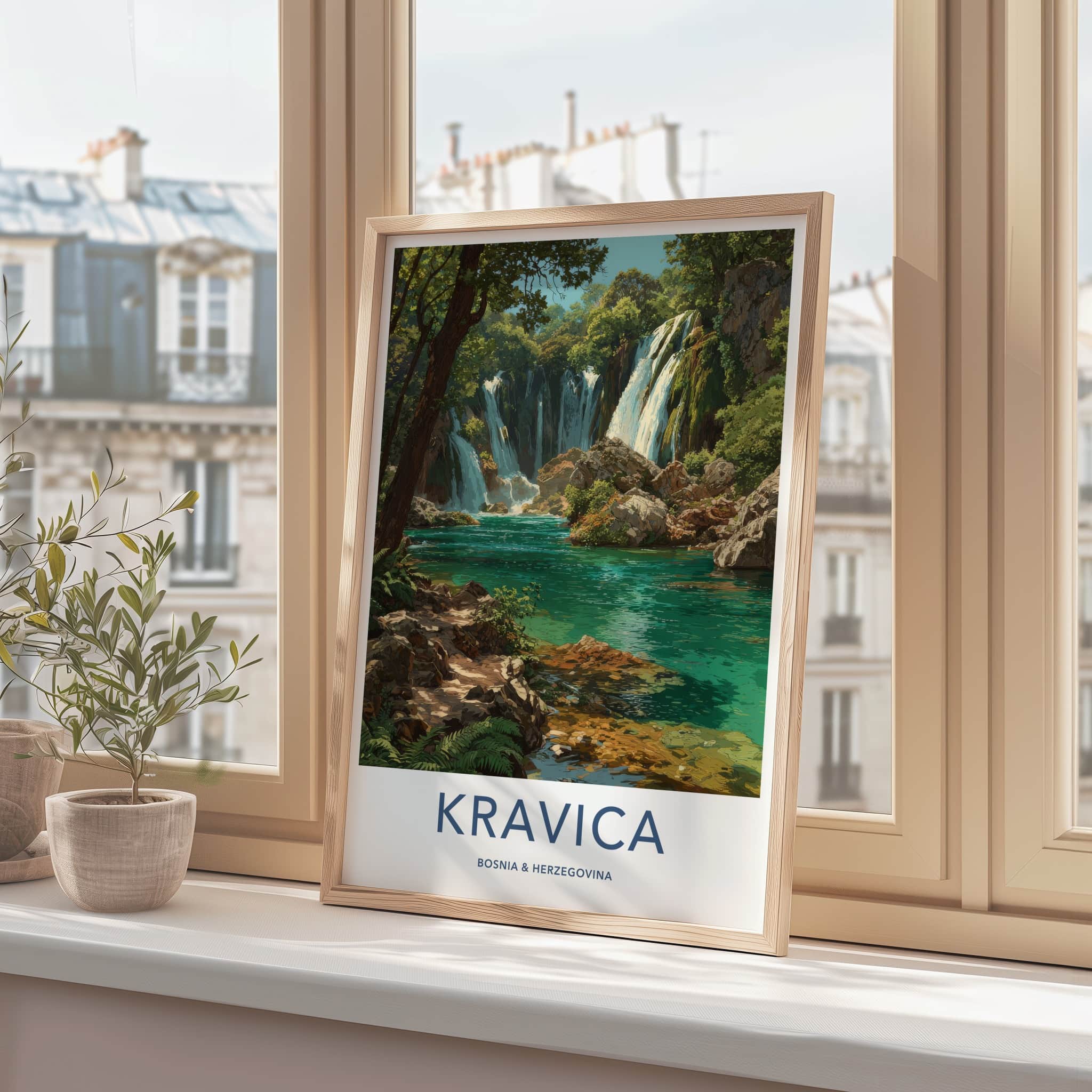 Kravica Poster - Bosnia Herzegovina Travel Print Cascading Waterfalls Home Decor