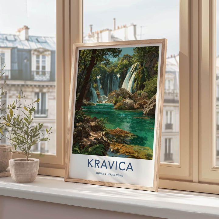 Kravica Poster - Bosnia Herzegovina Travel Print Cascading Waterfalls Home Decor
