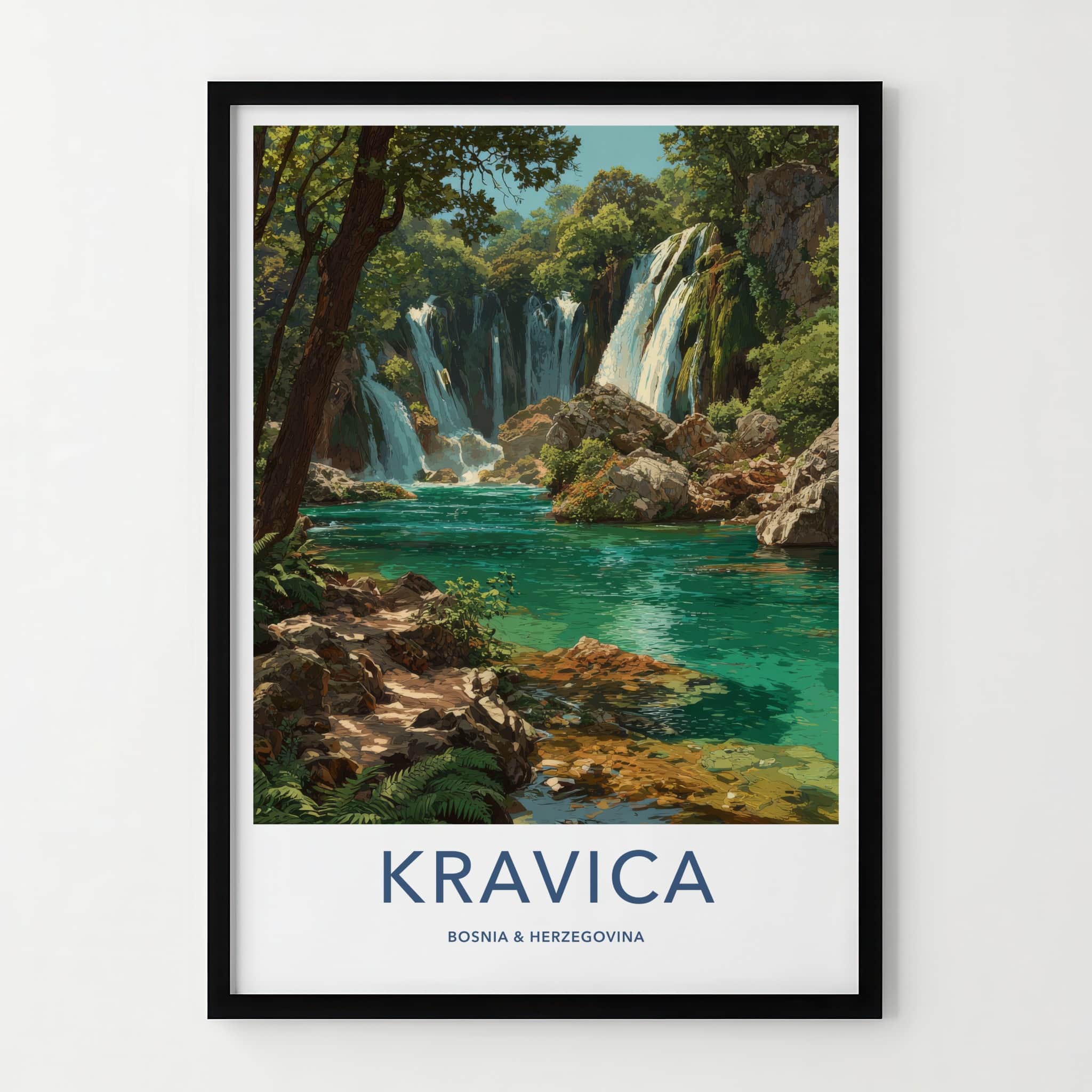 Kravica Poster - Bosnia Herzegovina Travel Print Cascading Waterfalls Home Decor