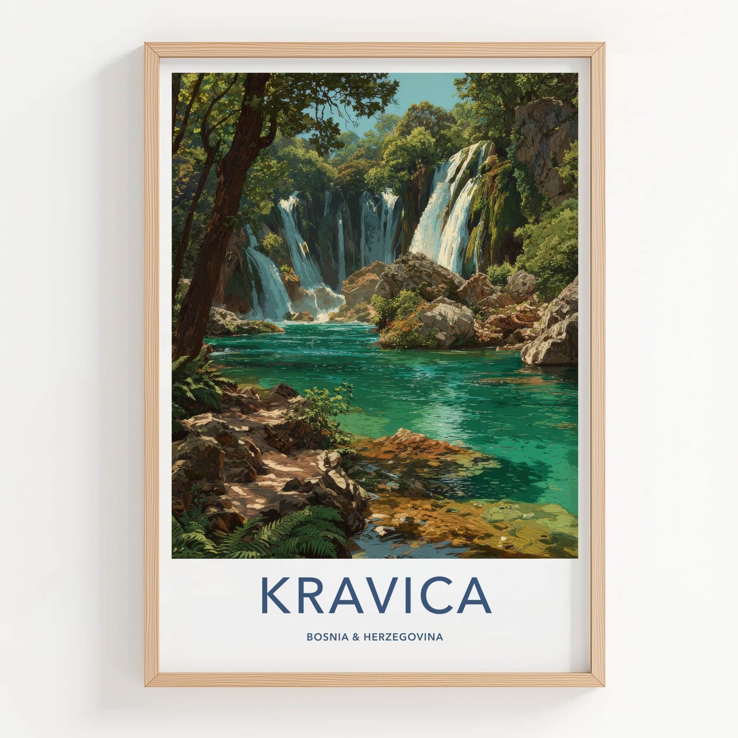 Kravica Poster - Bosnia Herzegovina Travel Print Cascading Waterfalls Home Decor