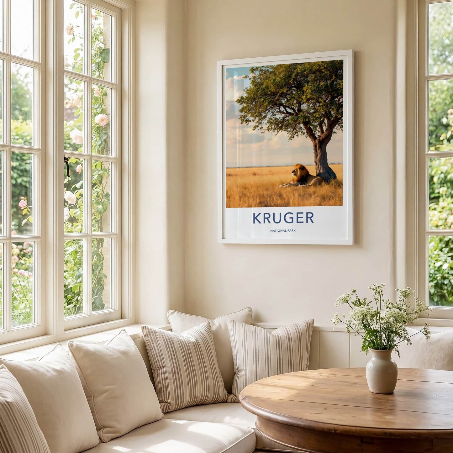 Kruger National Park Poster - South Africa Art Print - Lying Lion Savanna Wall Decor