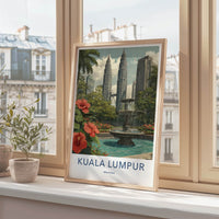 Kuala Lumpur Poster - Malaysia Framed Print - Twin Skyscrapers Fountain Wall Art
