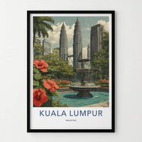 Kuala Lumpur Poster - Malaysia Framed Print - Twin Skyscrapers Fountain Wall Art