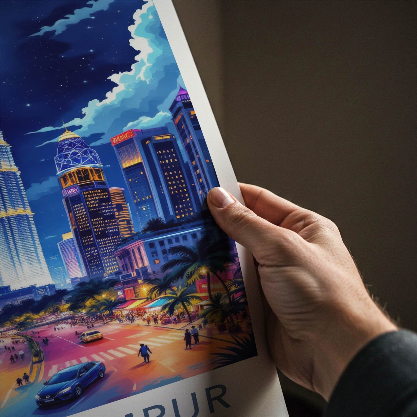 Kuala Lumpur Poster - Malaysia Travel Art - Moonlit Cityscape Towers Home Decor