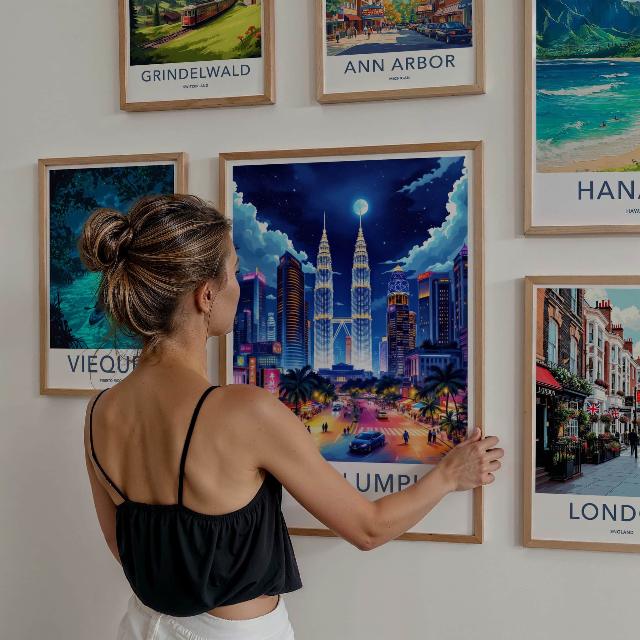 Kuala Lumpur Poster - Malaysia Travel Art - Moonlit Cityscape Towers Home Decor