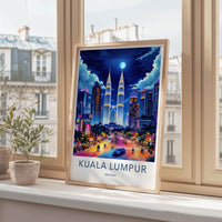 Kuala Lumpur Poster - Malaysia Travel Art - Moonlit Cityscape Towers Home Decor