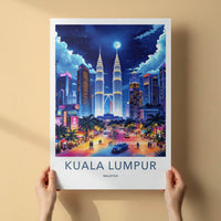 Kuala Lumpur Poster - Malaysia Travel Art - Moonlit Cityscape Towers Home Decor