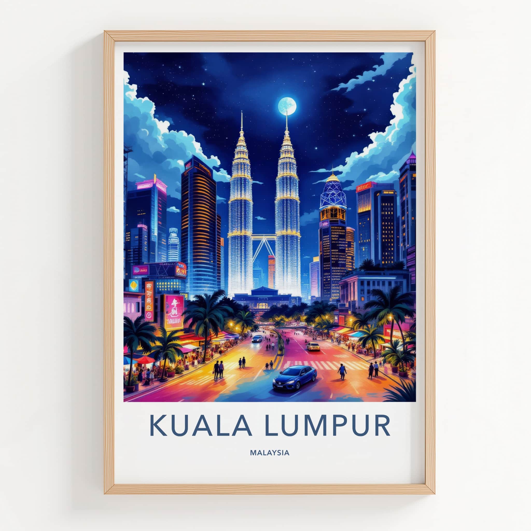 Kuala Lumpur Poster - Malaysia Travel Art - Moonlit Cityscape Towers Home Decor