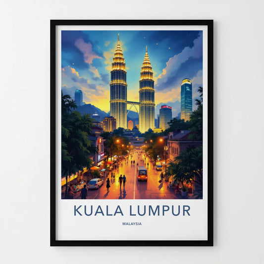 Kuala Lumpur Poster - Malaysia Travel Art - Petronas Towers Vintage Home Decor