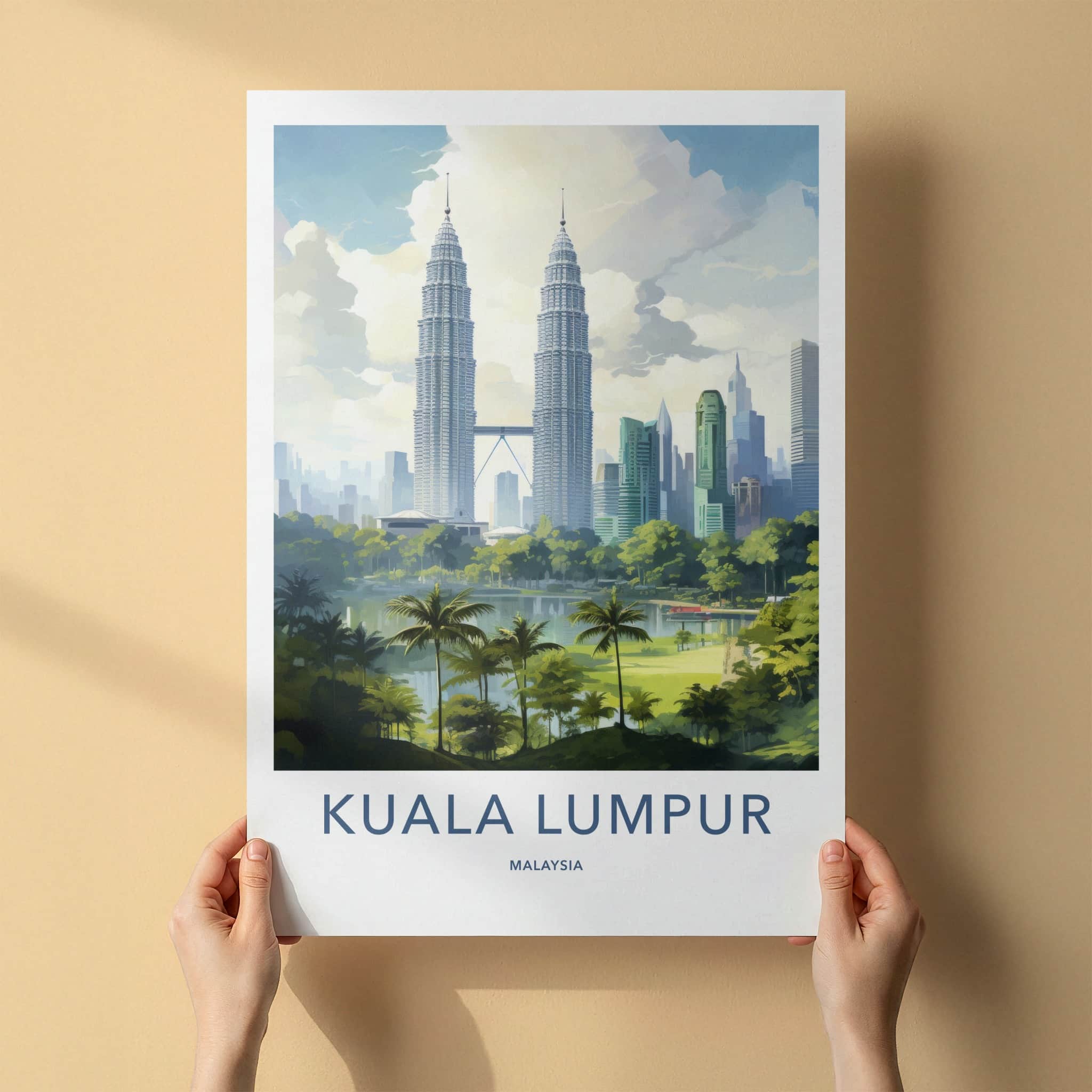 Kuala Lumpur Poster - Malaysia Travel Art - Twin Towers Lake Home Decor