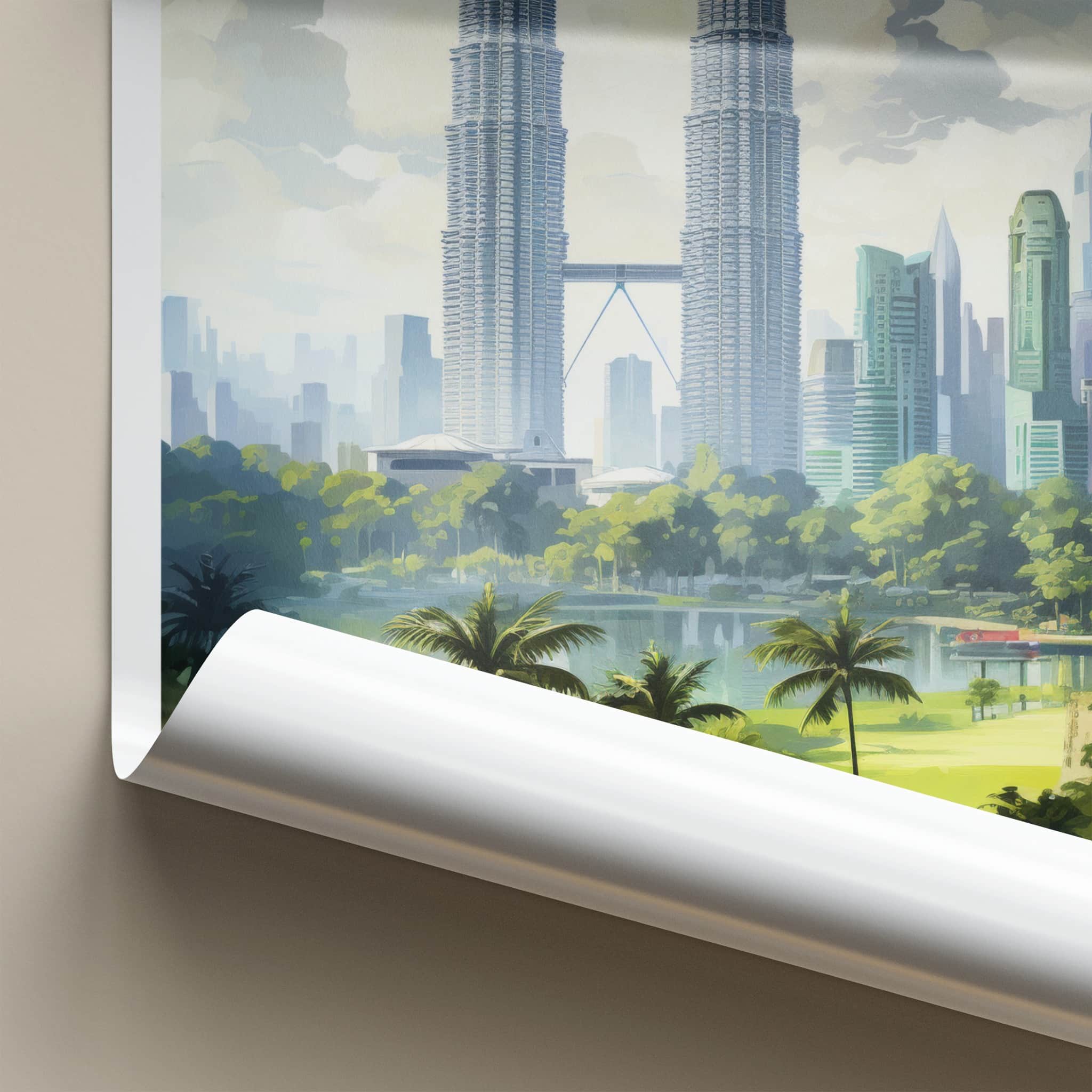 Kuala Lumpur Poster - Malaysia Travel Art - Twin Towers Lake Home Decor