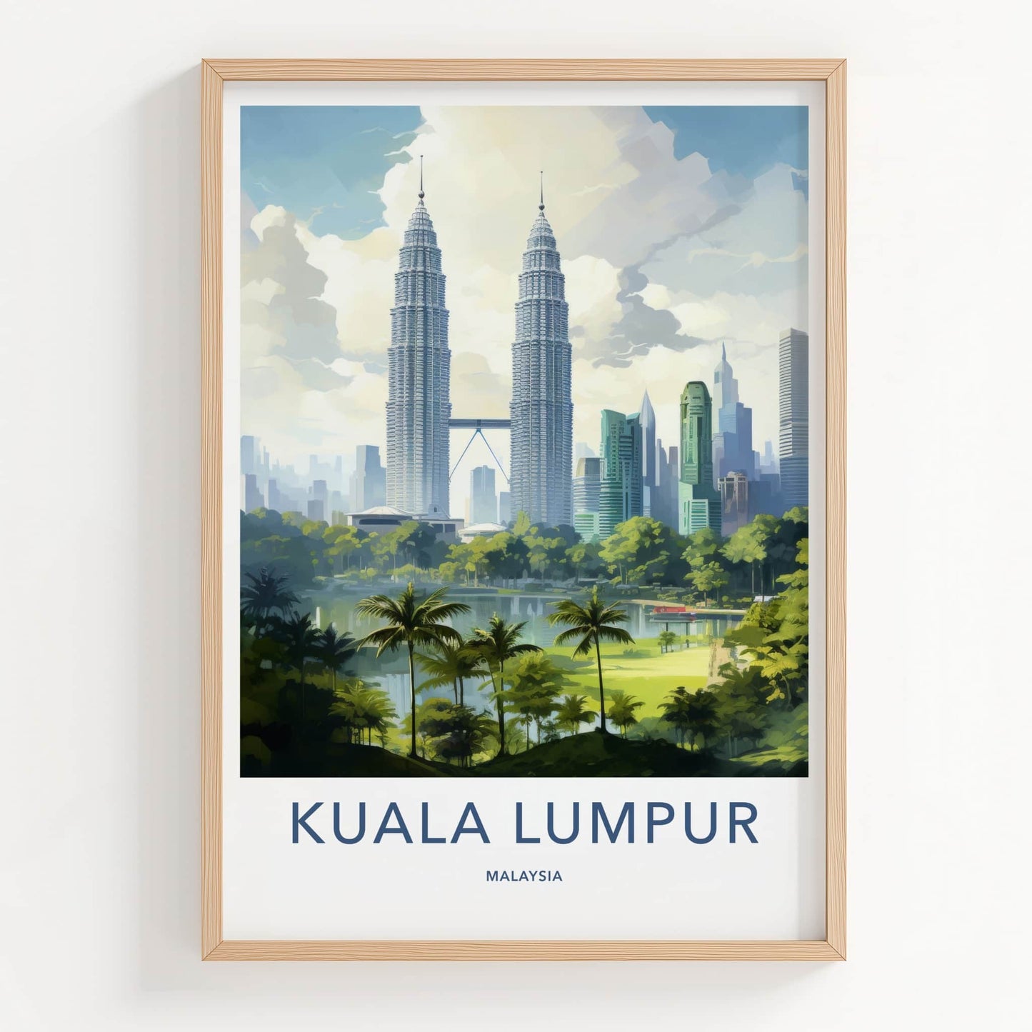 Kuala Lumpur Poster - Malaysia Travel Art - Twin Towers Lake Home Decor