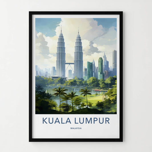 Kuala Lumpur Poster - Malaysia Travel Art - Twin Towers Lake Home Decor