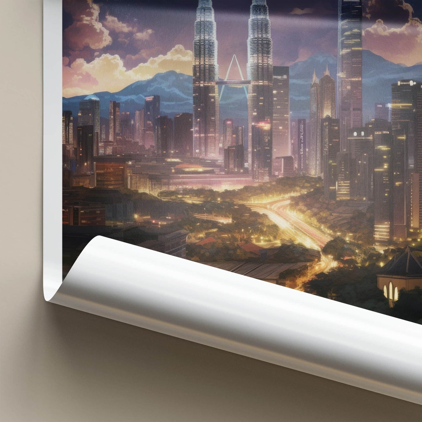 Kuala Lumpur Poster - Malaysia Wall Art - Moonlit Cityscape View Home Decor