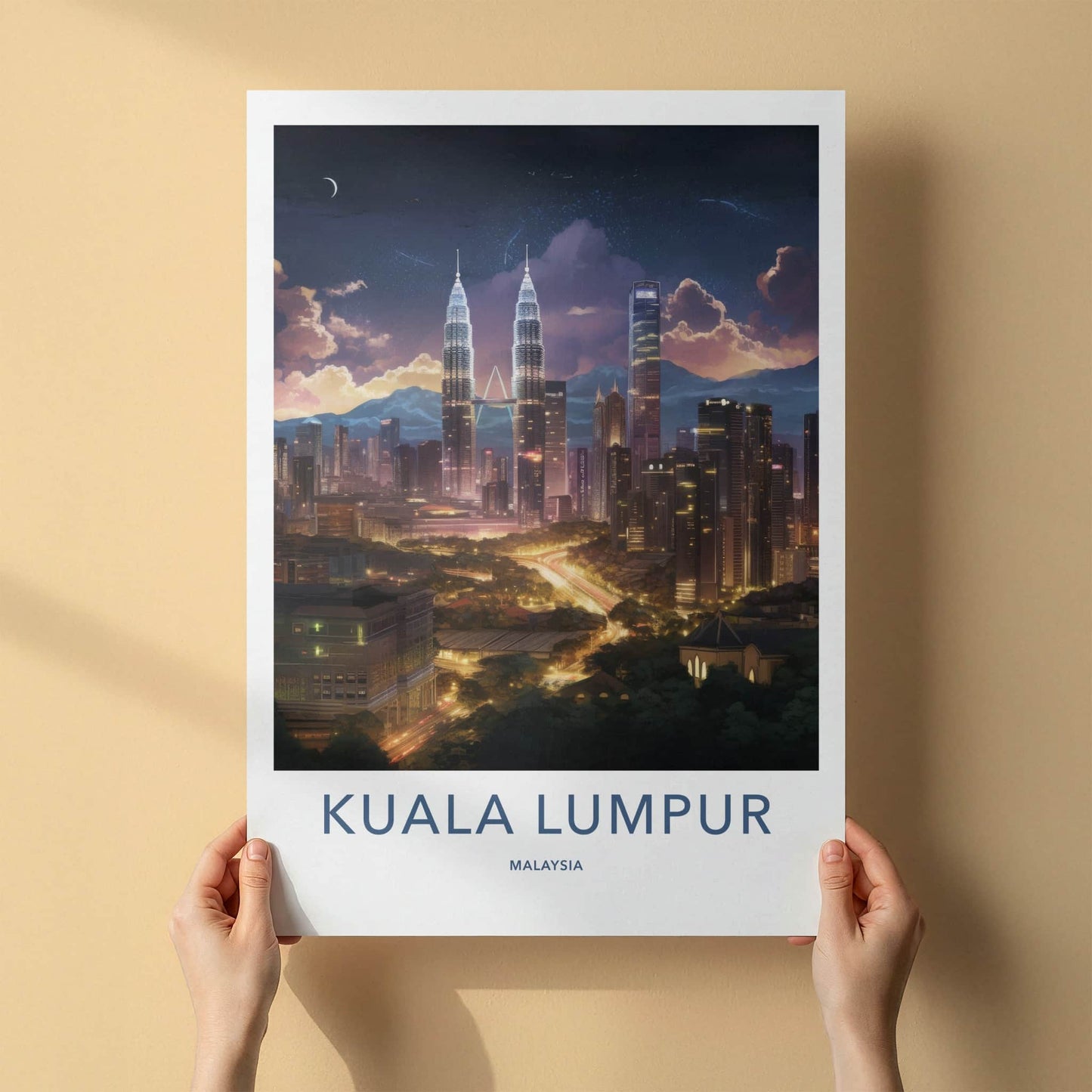Kuala Lumpur Poster - Malaysia Wall Art - Moonlit Cityscape View Home Decor