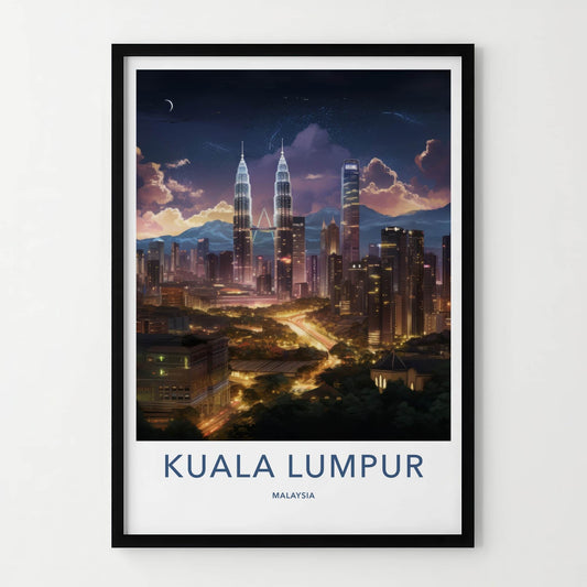 Kuala Lumpur Poster - Malaysia Wall Art - Moonlit Cityscape View Home Decor