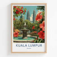 Kuala Lumpur Poster - Malaysia Wall Art - Towers Fountain Flowers Home Decor