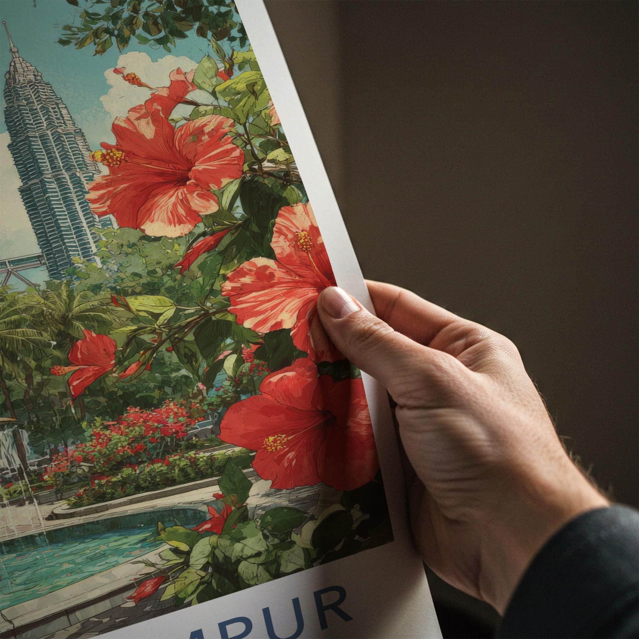Kuala Lumpur Poster - Malaysia Wall Art - Towers Fountain Flowers Home Decor