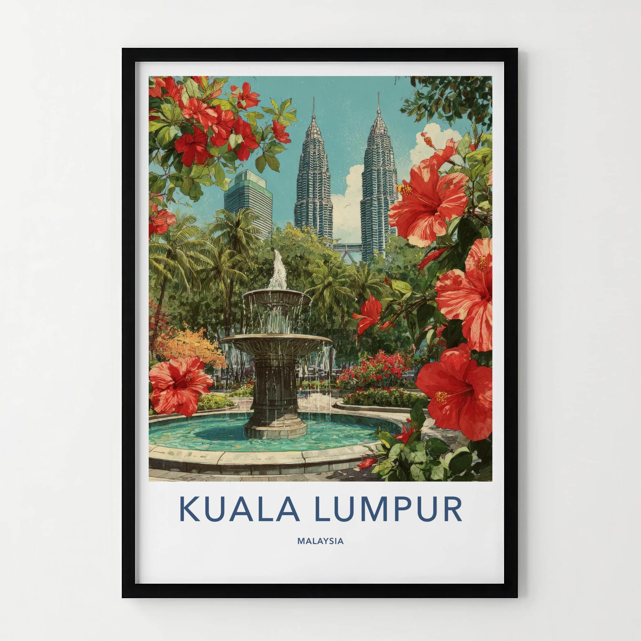 Kuala Lumpur Poster - Malaysia Wall Art - Towers Fountain Flowers Home Decor