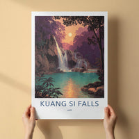 Kuang Si Falls Poster - Laos Travel Art - Jungle Falls Sunset Home Decor