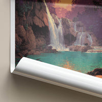 Kuang Si Falls Poster - Laos Travel Art - Lush Falls Sunset Home Decor