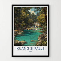 Kuang Si Falls Poster - Laos Travel Art - Lush Jungle Waterfall Wall Decor