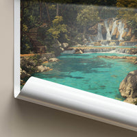 Kuang Si Falls Poster - Laos Travel Art - Lush Jungle Waterfall Wall Decor