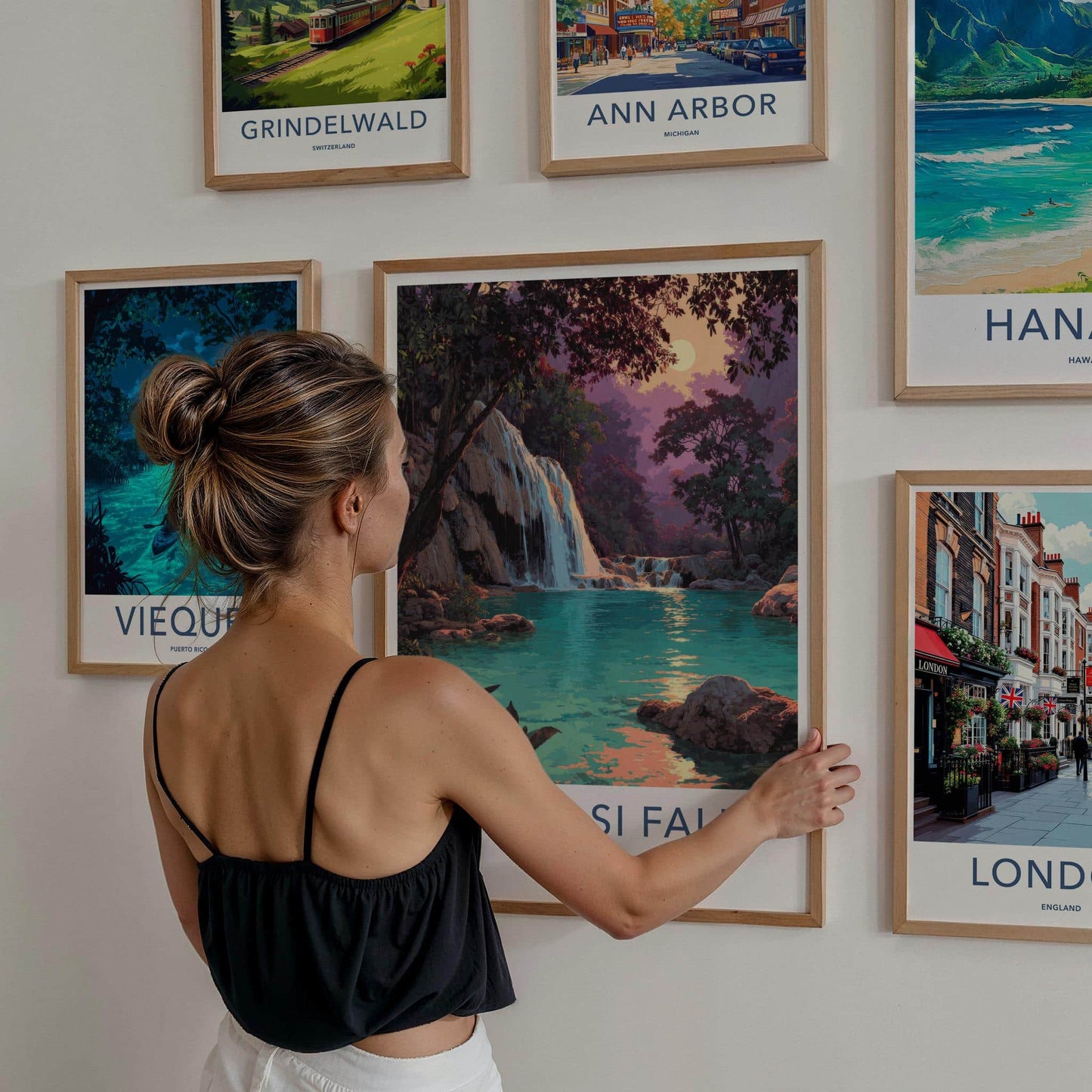 Kuang Si Falls Poster - Laos Travel Art - Vibrant Tropical Oasis Wall Decor