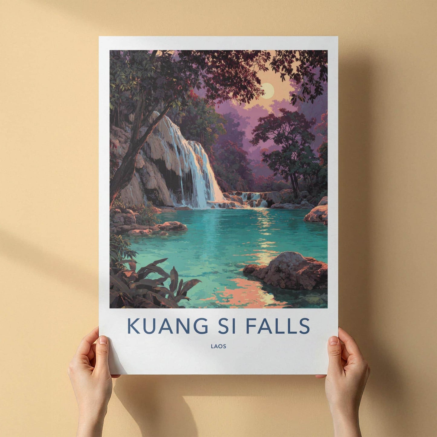 Kuang Si Falls Poster - Laos Travel Art - Vibrant Tropical Oasis Wall Decor
